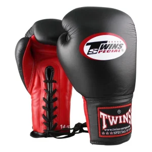 Twins Lace Up Boxing Gloves - Black/Red