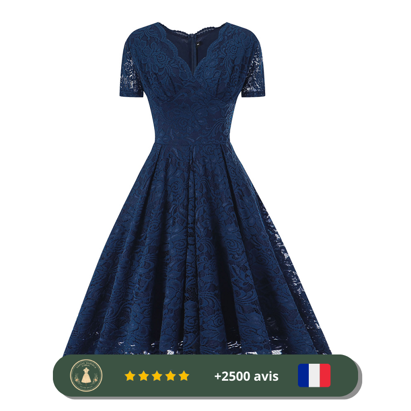 Robe bleue trapèze en dentelle inspirées des années 20 – Image 3